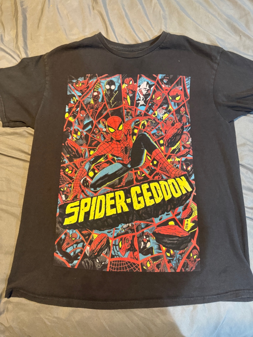 Marvel Black Tee with Multicolor Spider Graphic